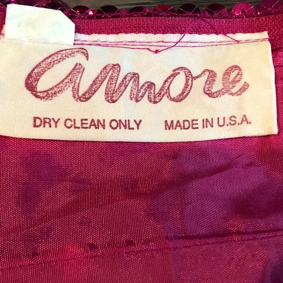 Vtg 80s Sequined Fuchsia Pink w/Silver Strapless Wiggle Evening Pageant Gown~2 - Picture 11 of 13